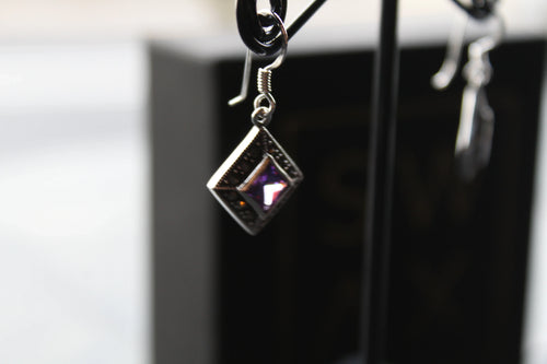 Amethyst Cubic Zirconia Marcasite Drop Earrings - Swax Jewellery Barmouth