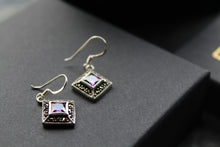 Load image into Gallery viewer, Amethyst Cubic Zirconia Marcasite Drop Earrings
