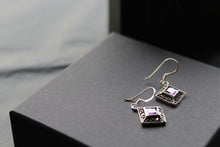 Load image into Gallery viewer, Amethyst Cubic Zirconia Marcasite Drop Earrings
