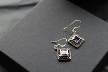 Load image into Gallery viewer, Amethyst Cubic Zirconia Marcasite Drop Earrings
