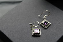 Load image into Gallery viewer, Amethyst Cubic Zirconia Marcasite Drop Earrings
