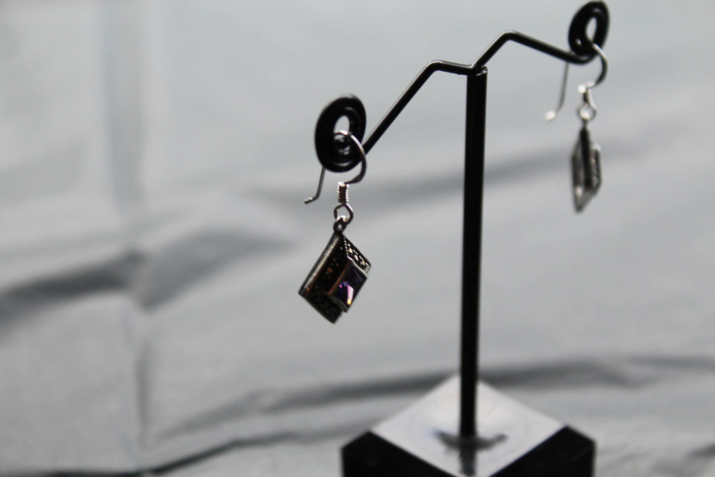 Amethyst Cubic Zirconia Marcasite Drop Earrings - Swax Jewellery Barmouth