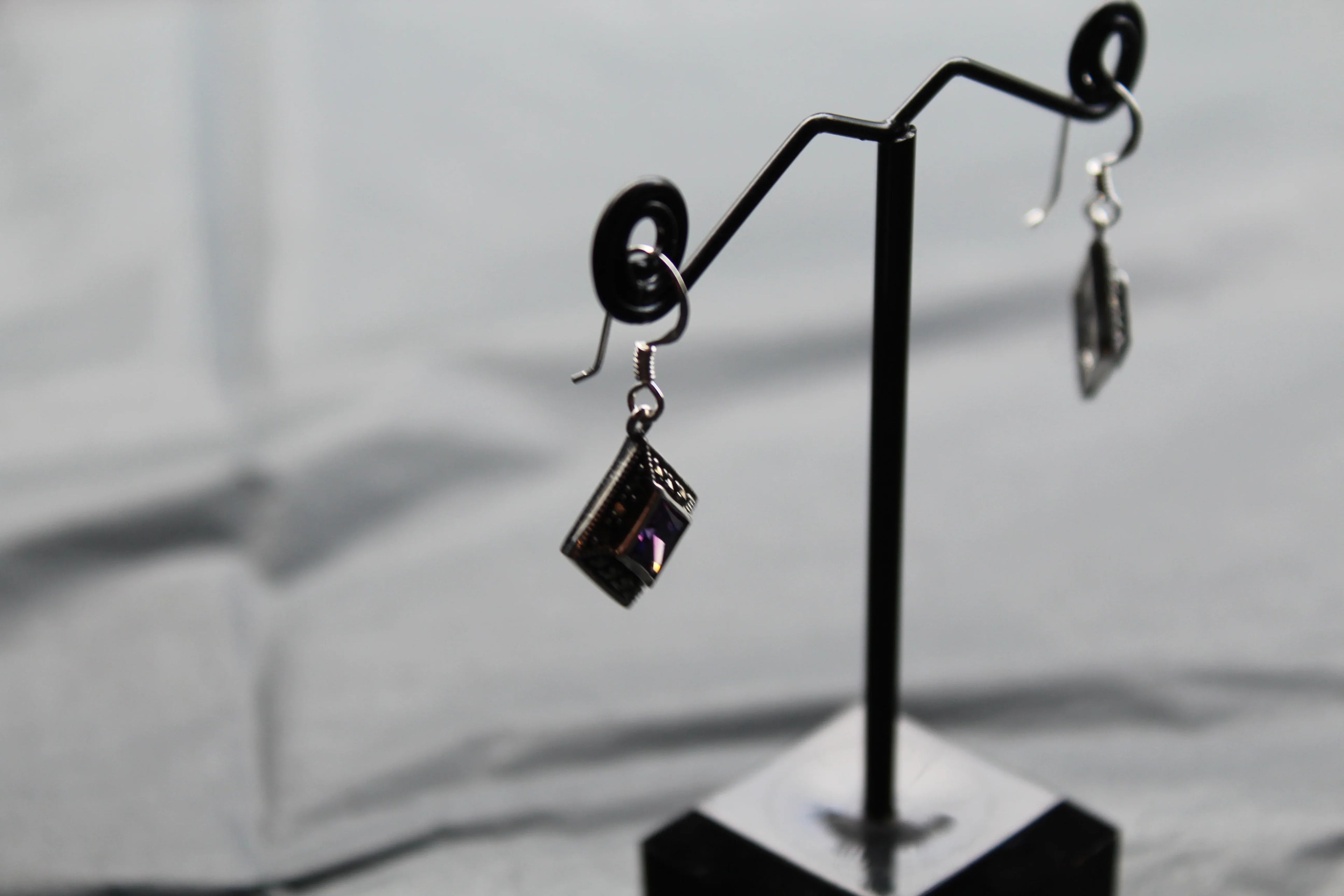 Amethyst Cubic Zirconia Marcasite Drop Earrings - Swax Jewellery Barmouth