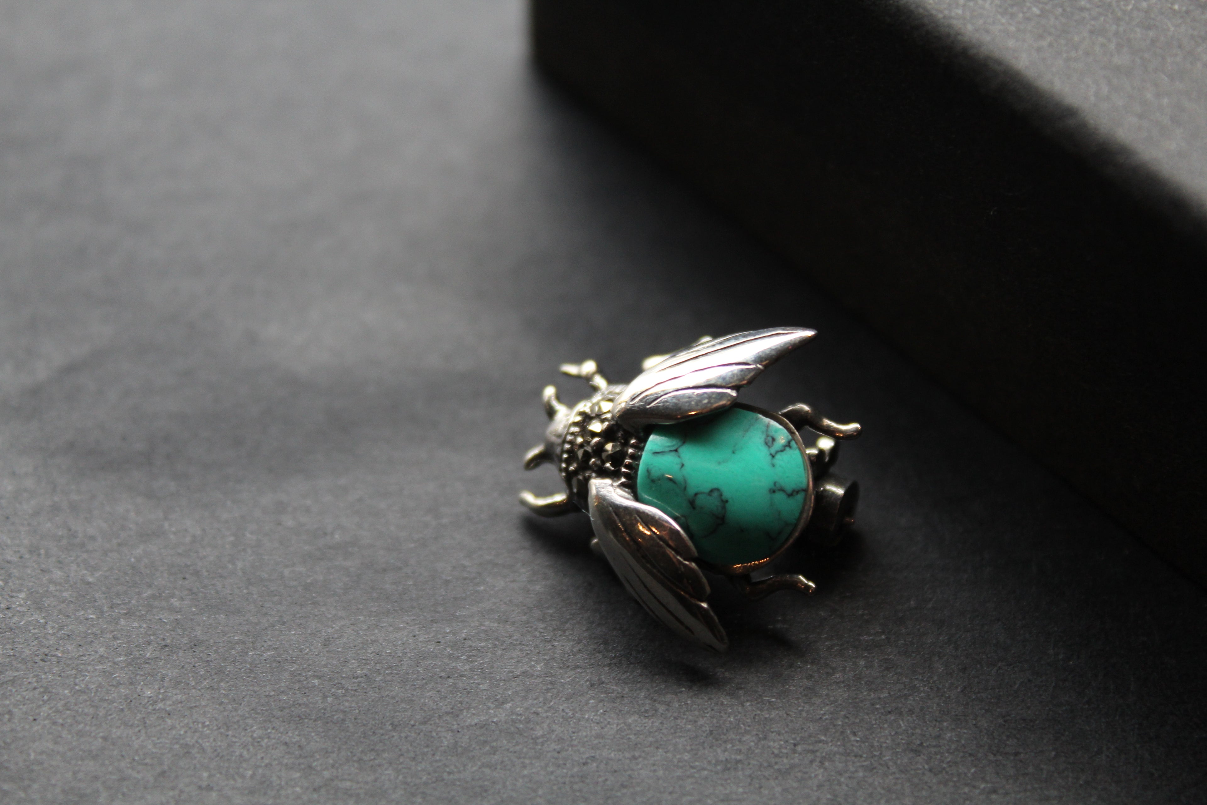 Marcasite Beetle Brooch with Turquoise