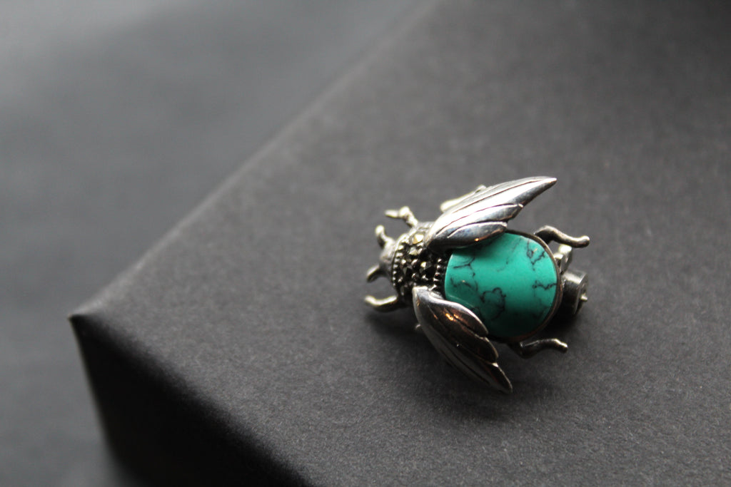 Marcasite Beetle Brooch with Turquoise
