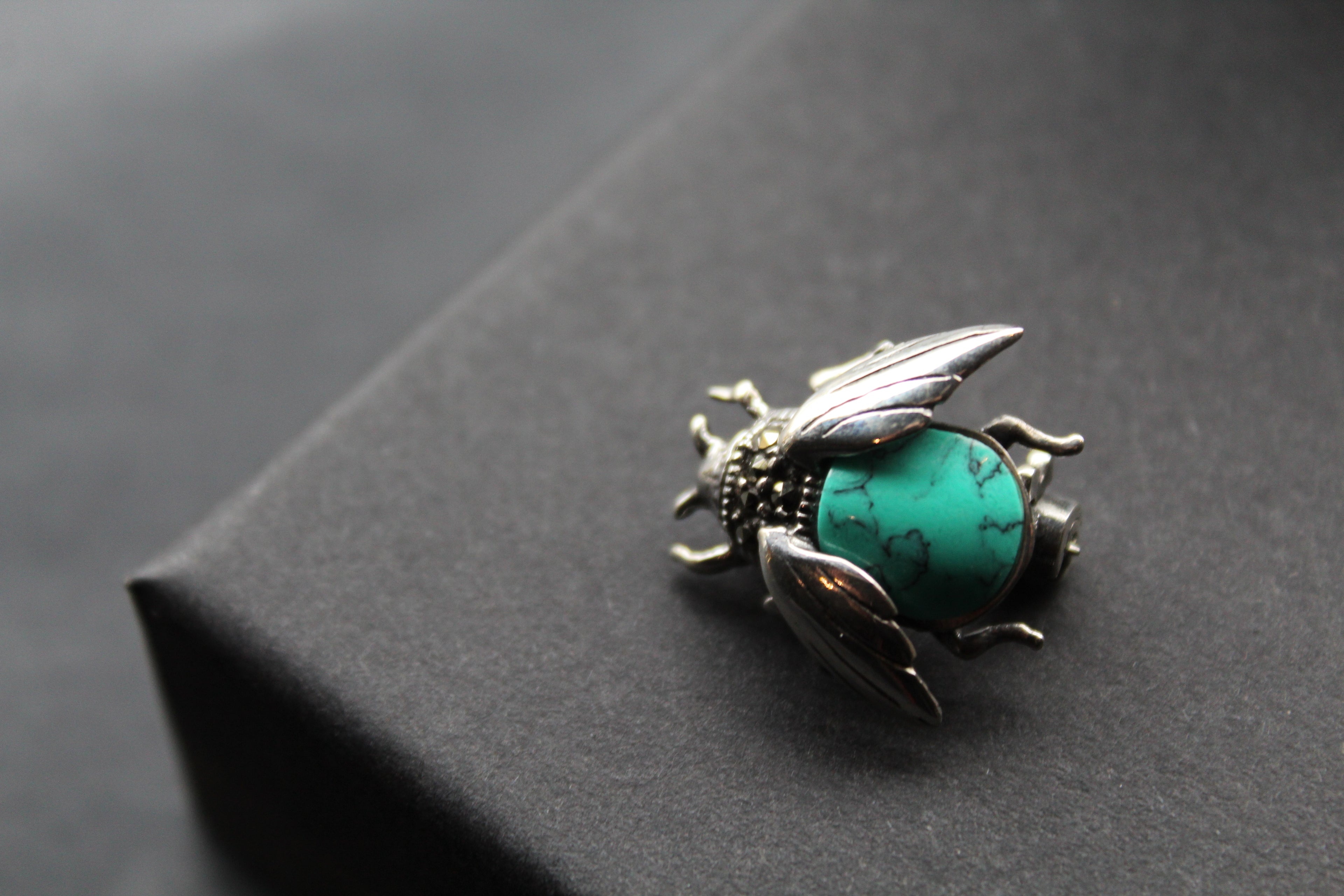 Marcasite Beetle Brooch with Turquoise