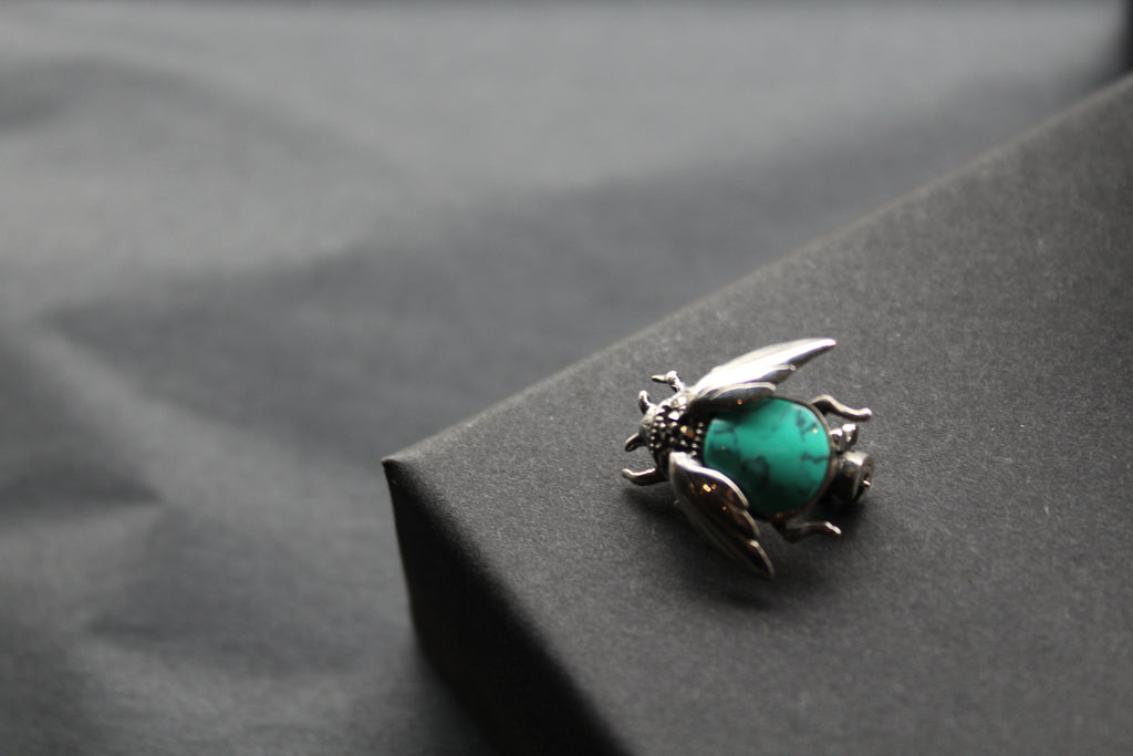 Marcasite Beetle Brooch with Turquoise