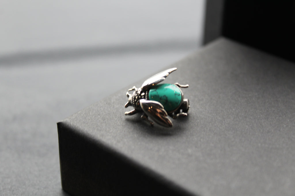 Marcasite Beetle Brooch with Turquoise