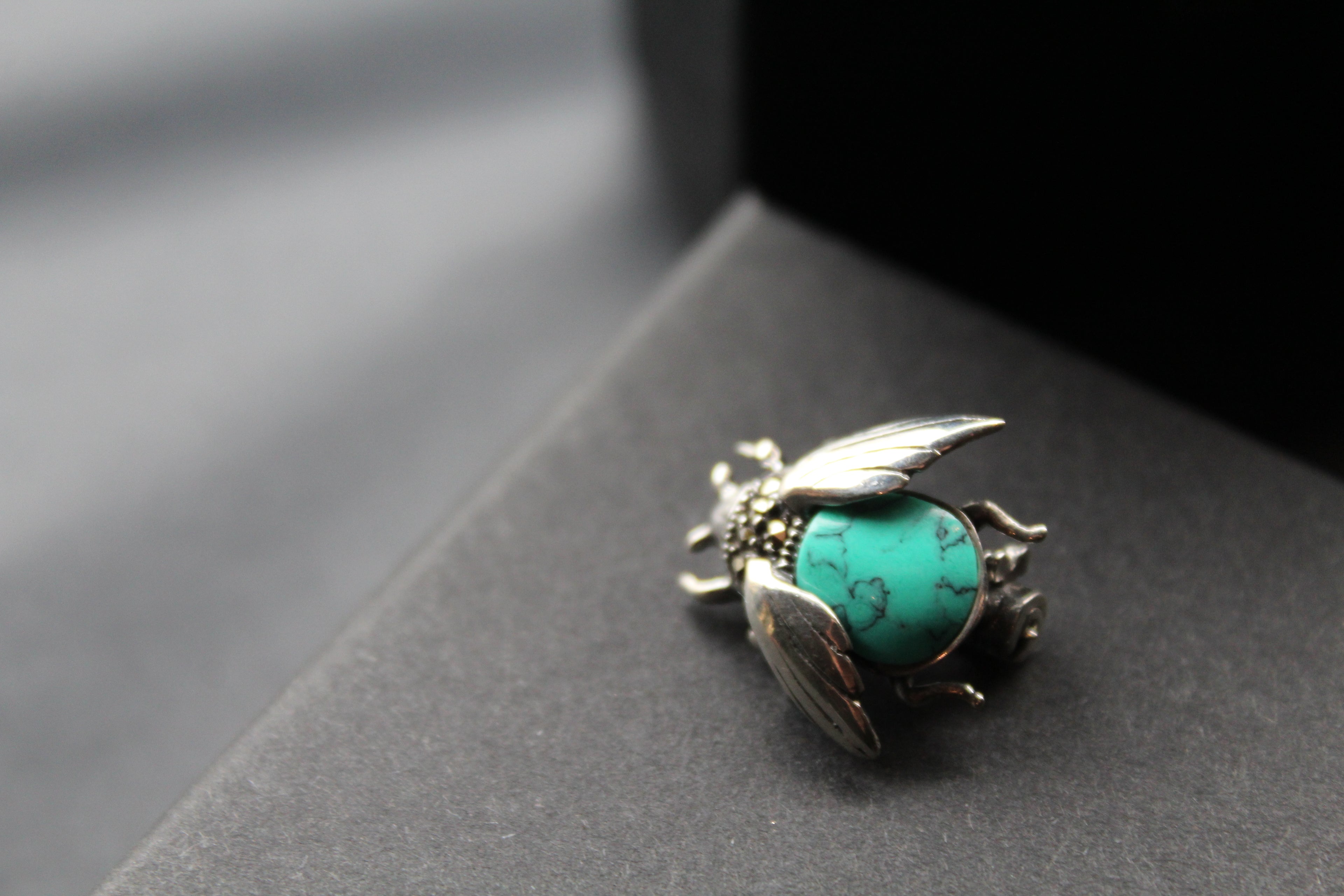 Marcasite Beetle Brooch with Turquoise