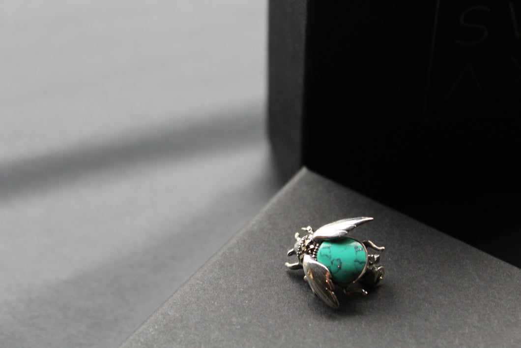 Marcasite Beetle Brooch with Turquoise