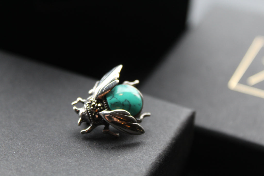 Marcasite Beetle Brooch with Turquoise