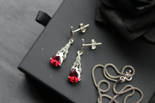 Load image into Gallery viewer, Garnet CZ and Marcasite Drop Earring
