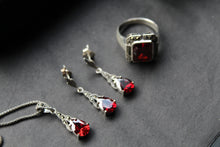 Load image into Gallery viewer, Garnet CZ and Marcasite Drop Earring
