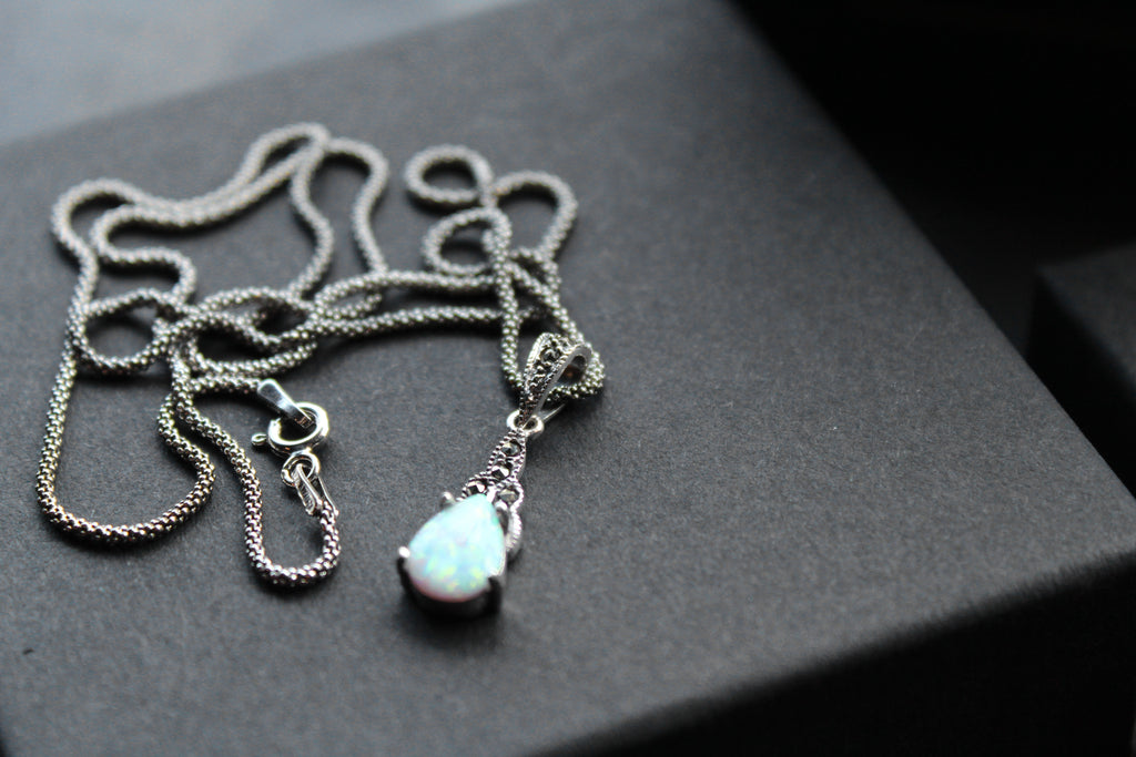 Marcasite and Lab Grown Opal Pendant