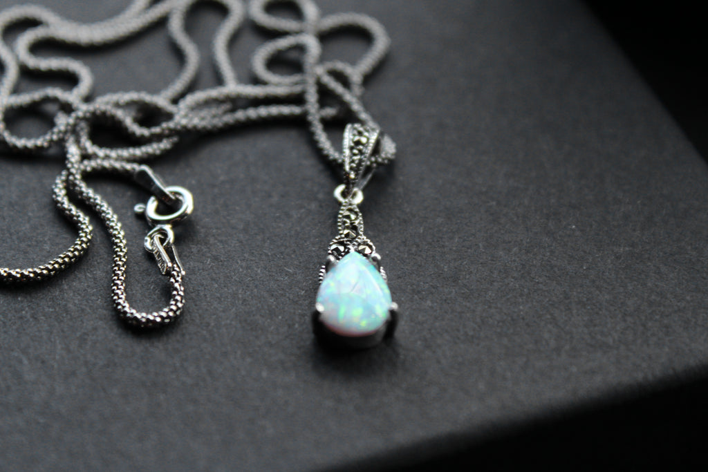 Marcasite and Lab Grown Opal Pendant