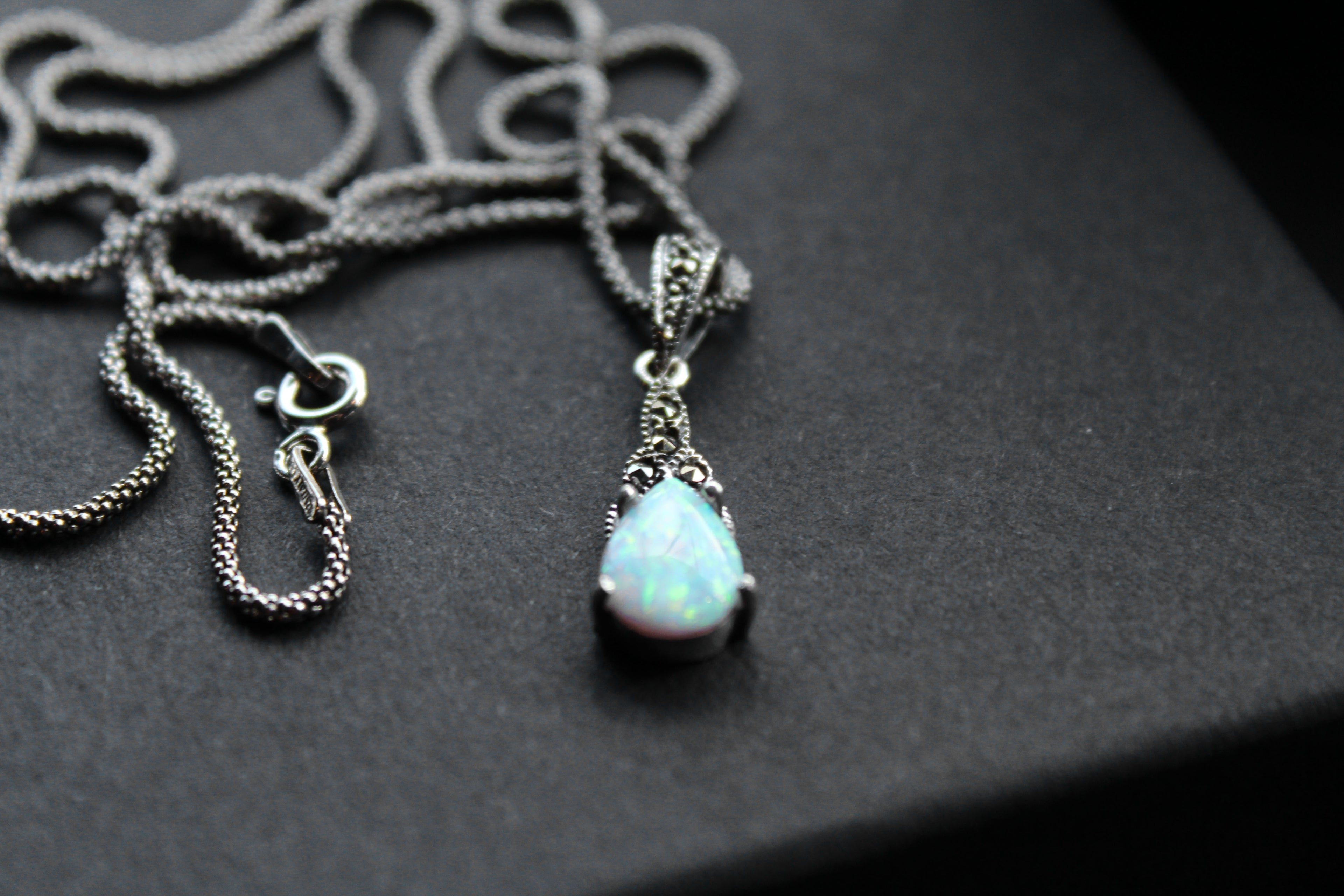 Marcasite and Lab Grown Opal Pendant