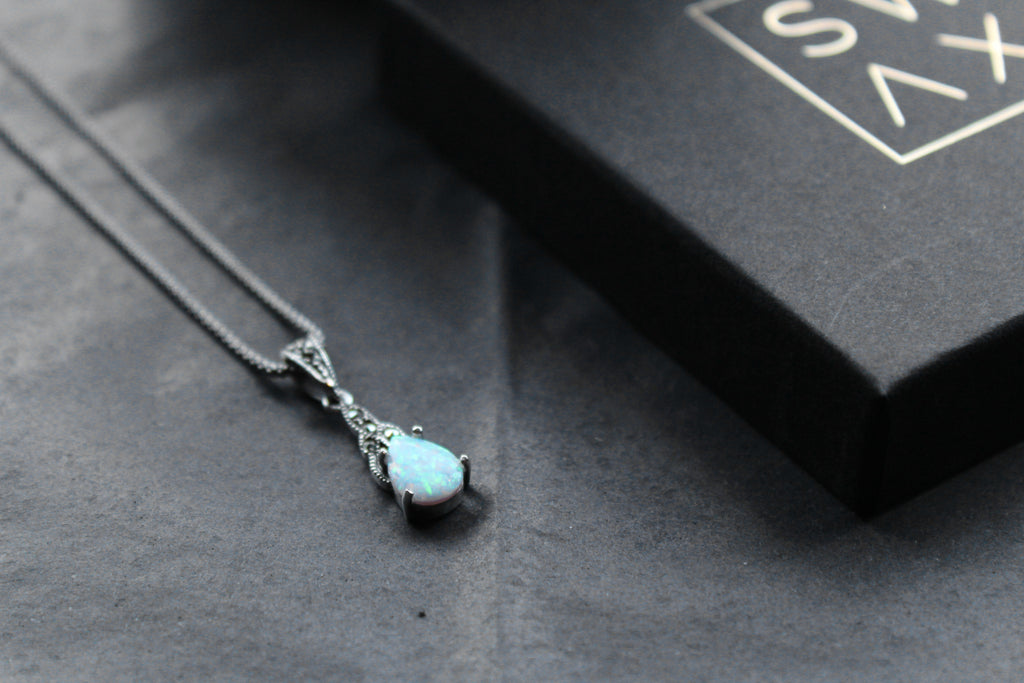 Marcasite and Lab Grown Opal Pendant