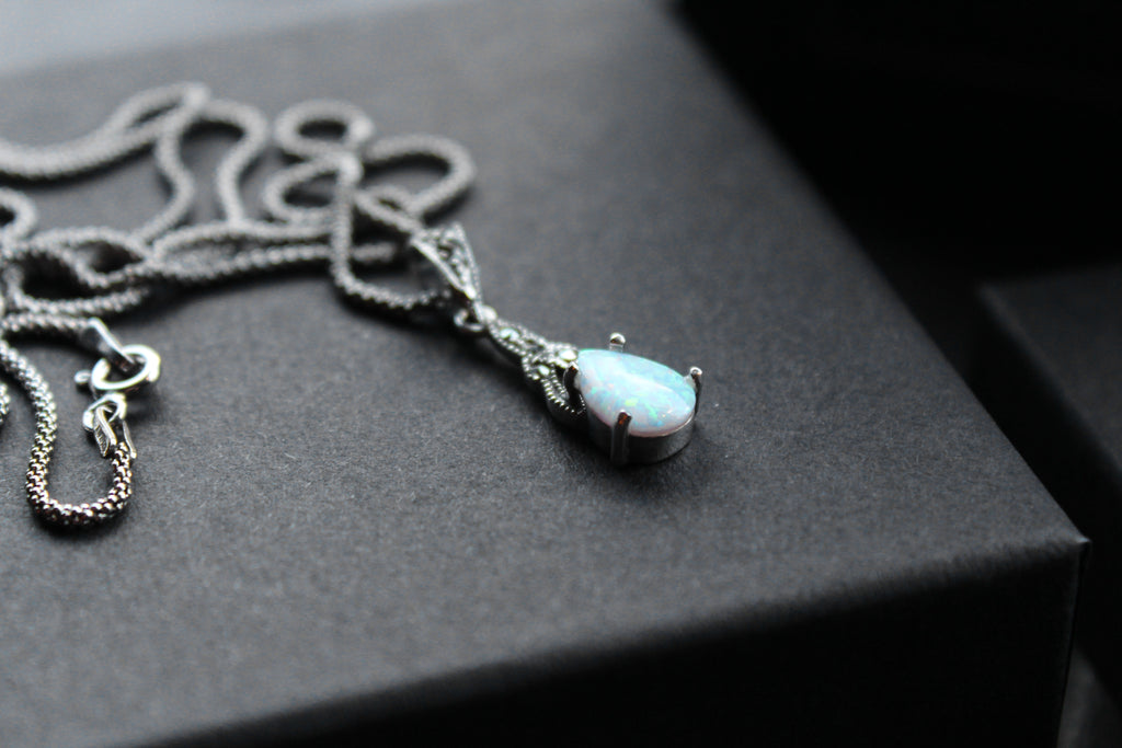 Marcasite and Lab Grown Opal Pendant