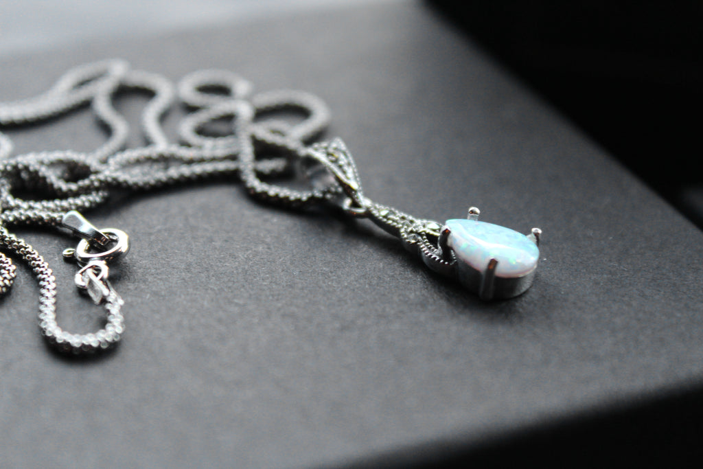 Marcasite and Lab Grown Opal Pendant