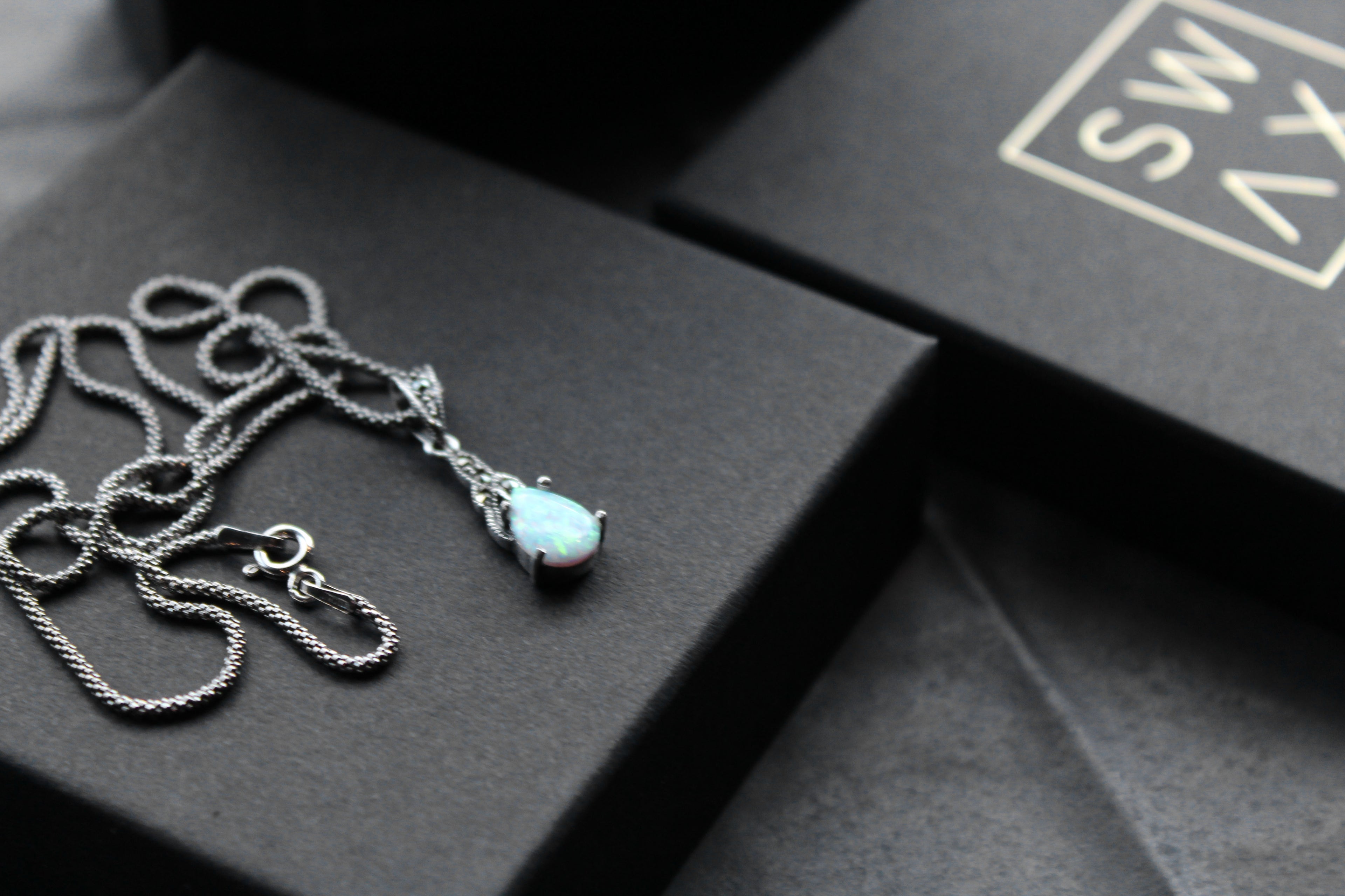Marcasite and Lab Grown Opal Pendant