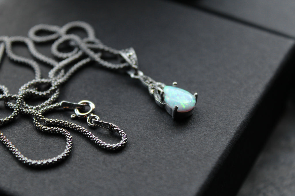 Marcasite and Lab Grown Opal Pendant