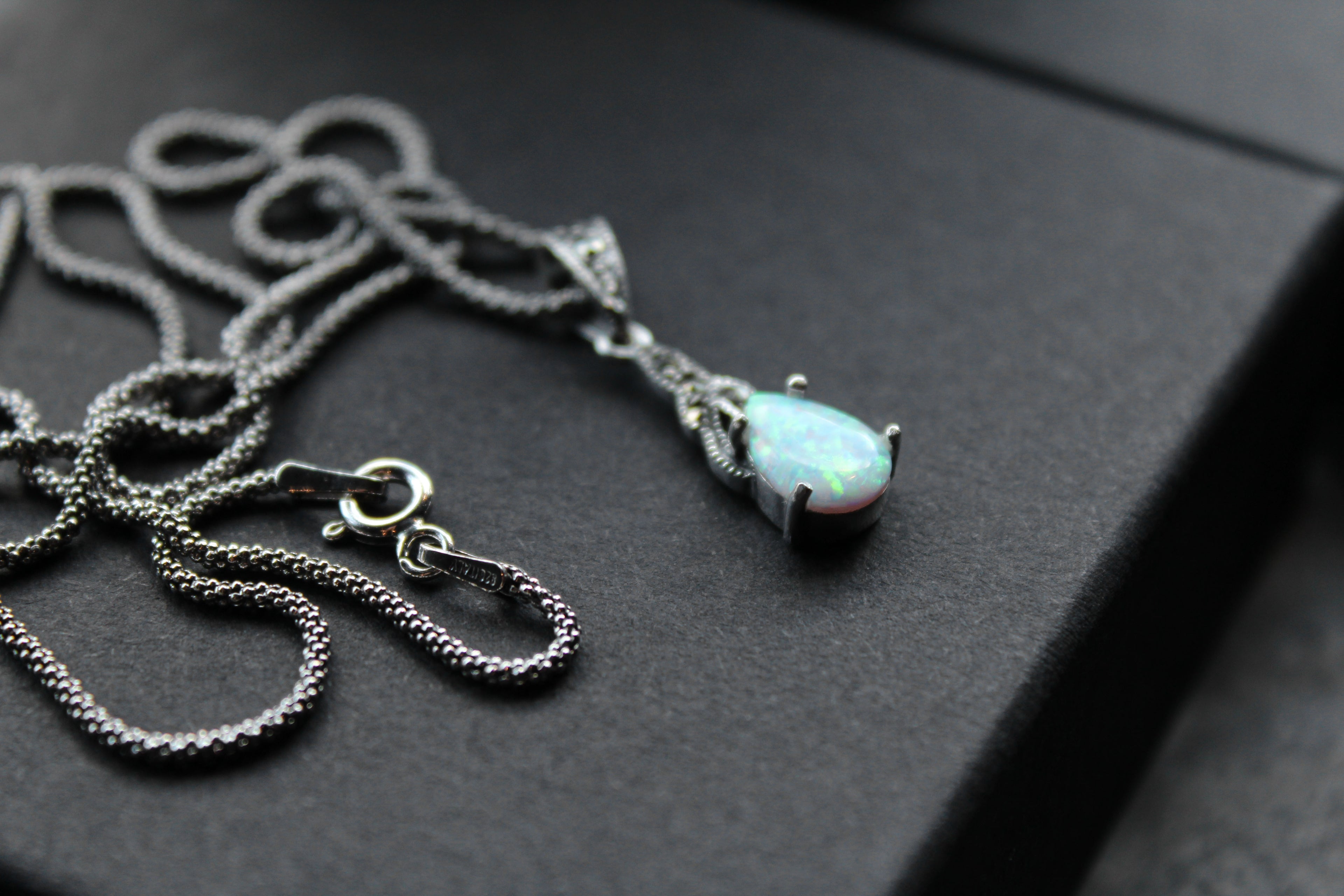 Marcasite and Lab Grown Opal Pendant