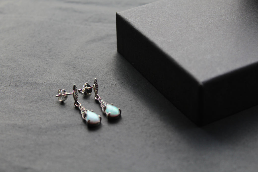 Marcasite and Lab Grown Opalite Drop Earrings