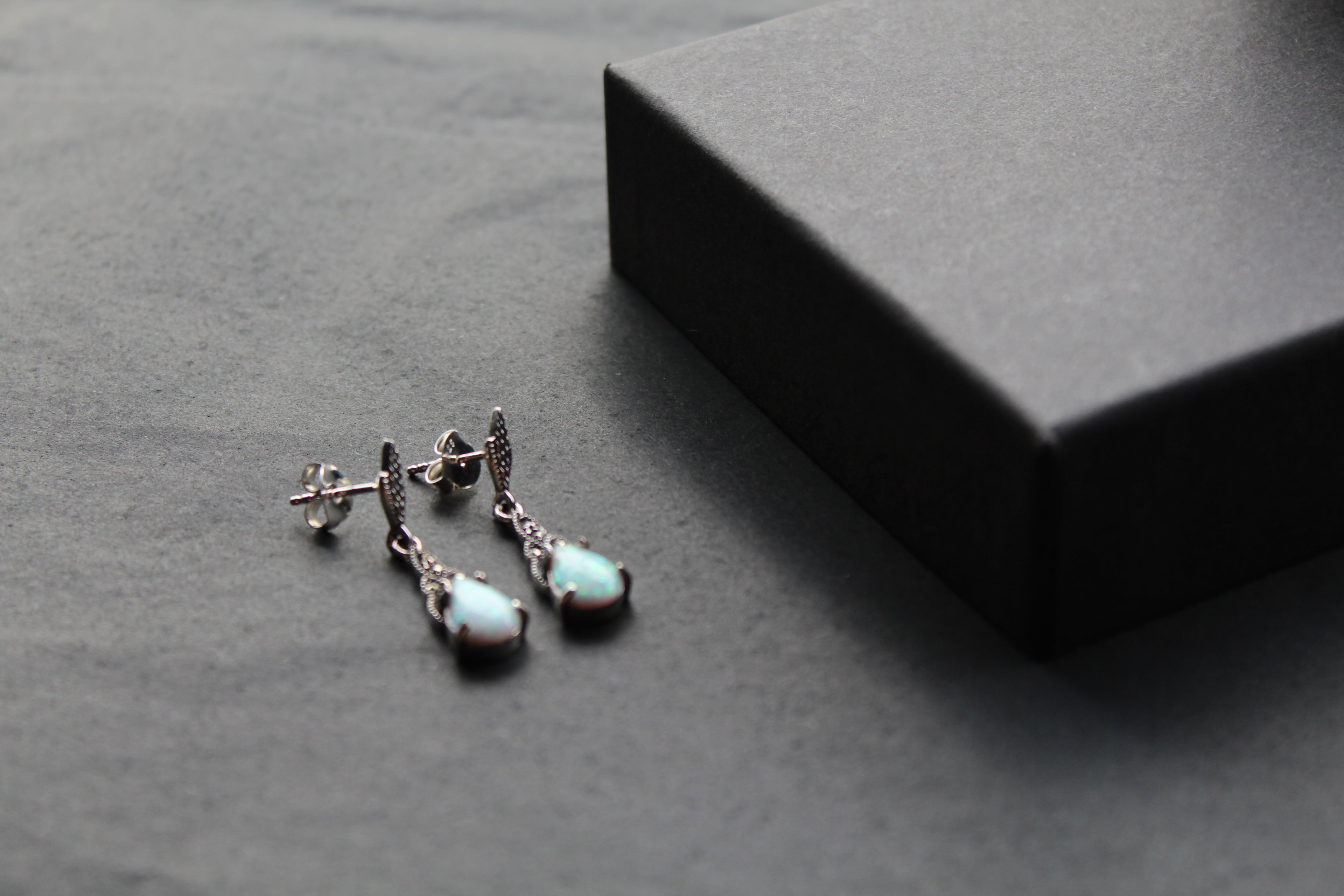 Marcasite and Lab Grown Opalite Drop Earrings