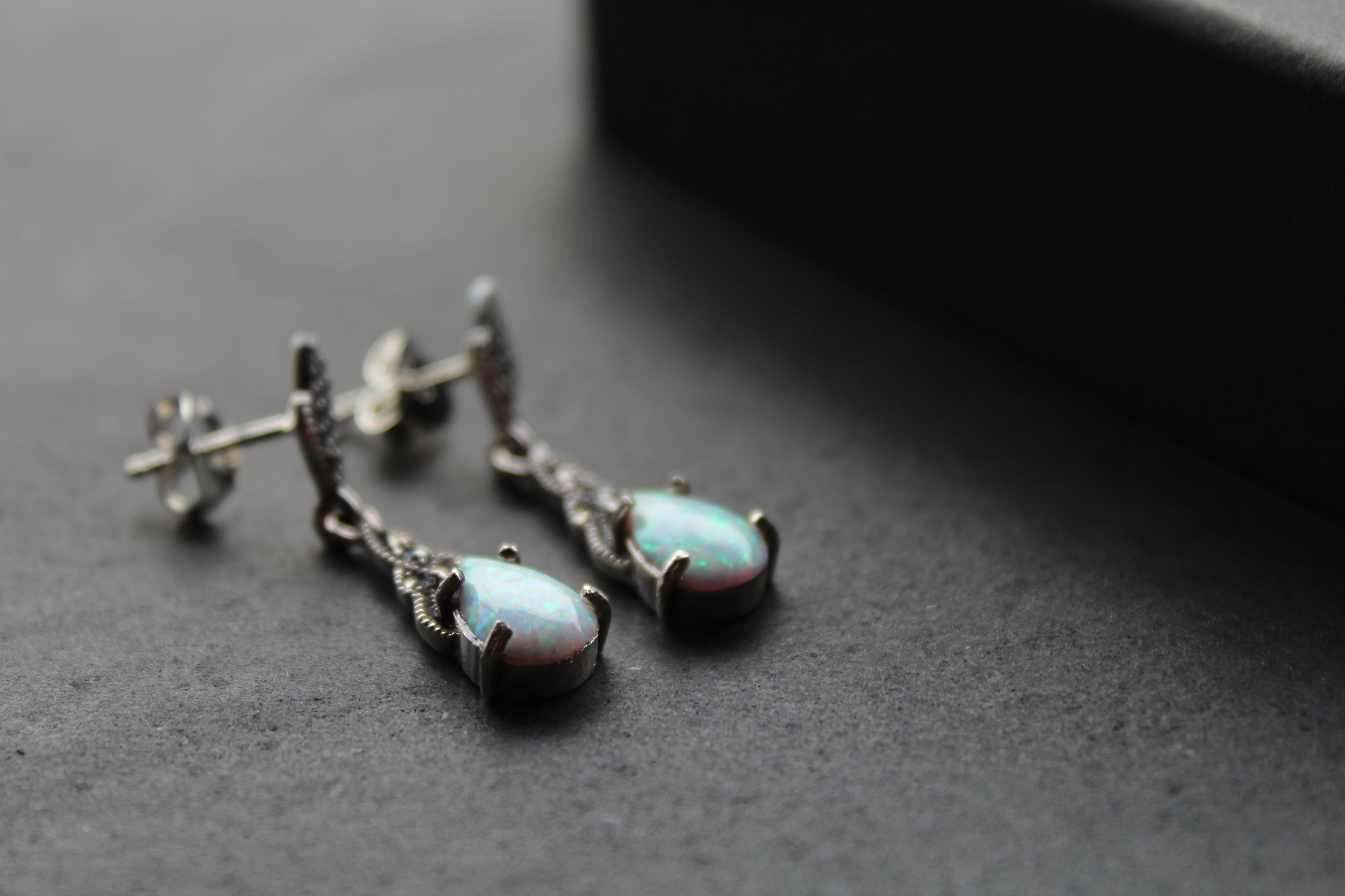 Marcasite and Lab Grown Opalite Drop Earrings