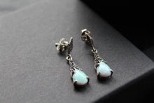 Load image into Gallery viewer, Marcasite and Lab Grown Opalite Drop Earrings
