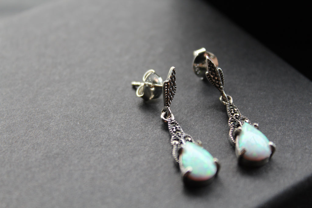 Marcasite and Lab Grown Opalite Drop Earrings
