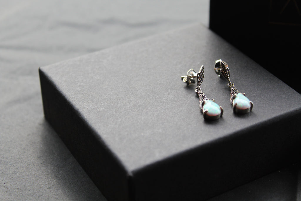 Marcasite and Lab Grown Opalite Drop Earrings