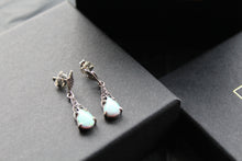 Load image into Gallery viewer, Marcasite and Lab Grown Opalite Drop Earrings
