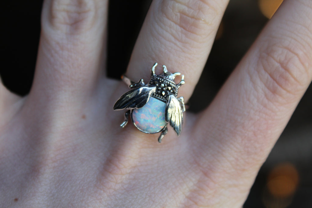 Marcasite and Opalite Beetle Ring
