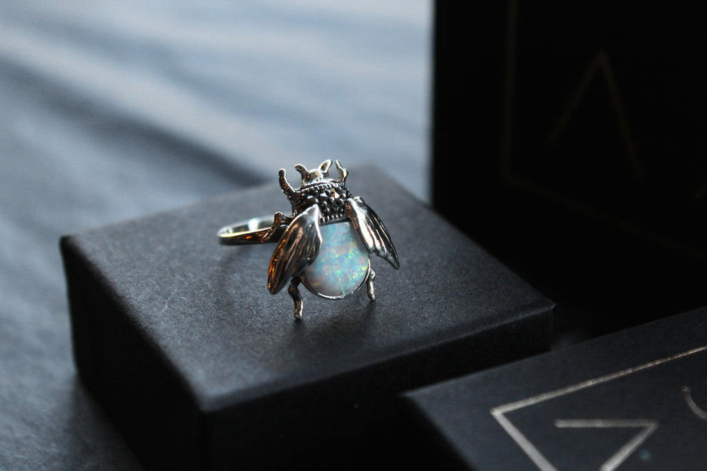 Marcasite and Opalite Beetle Ring