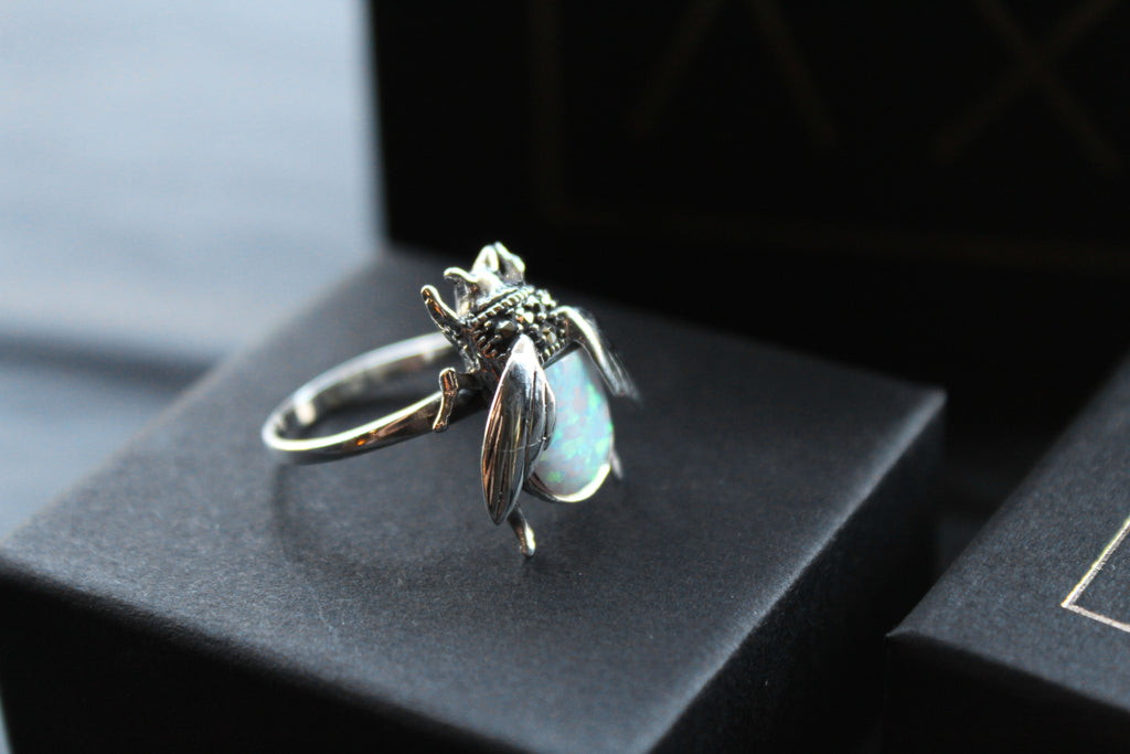Marcasite and Opalite Beetle Ring