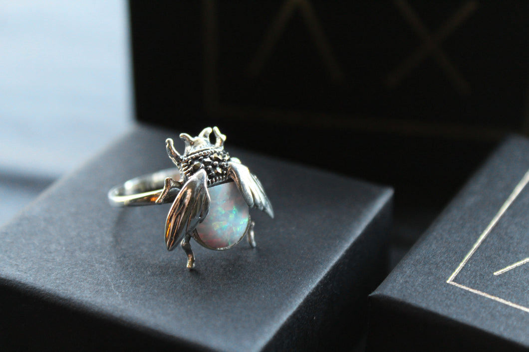 Marcasite and Opalite Beetle Ring