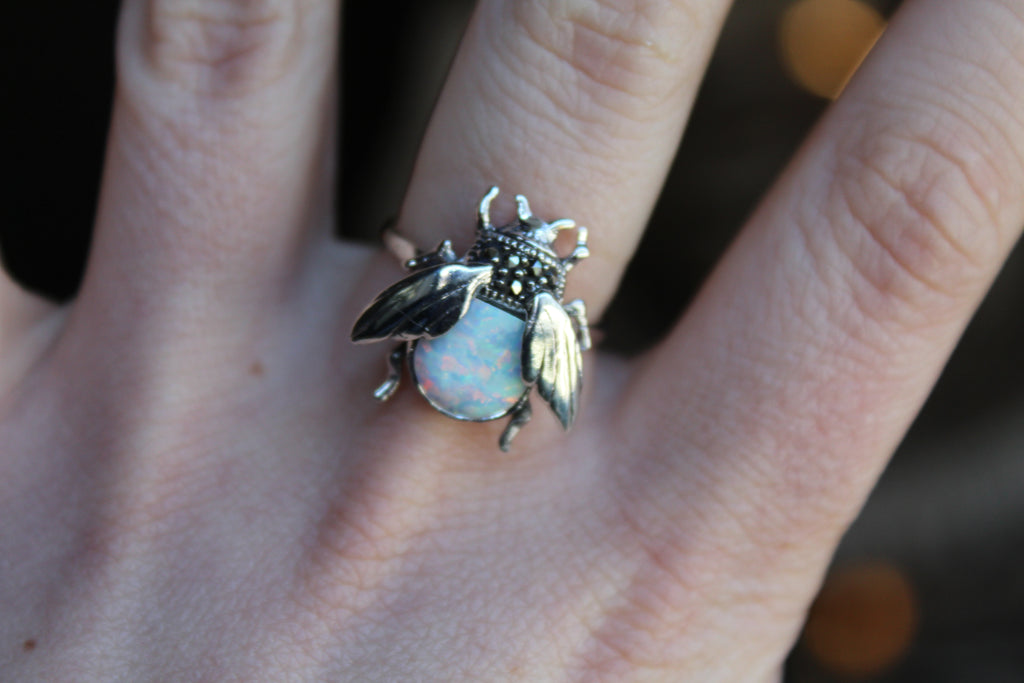 Marcasite and Opalite Beetle Ring
