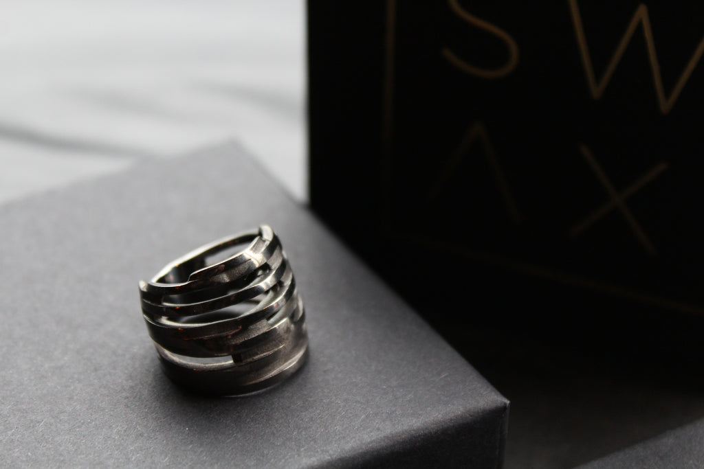 Matt Black Rhodium Multiple Band Ring