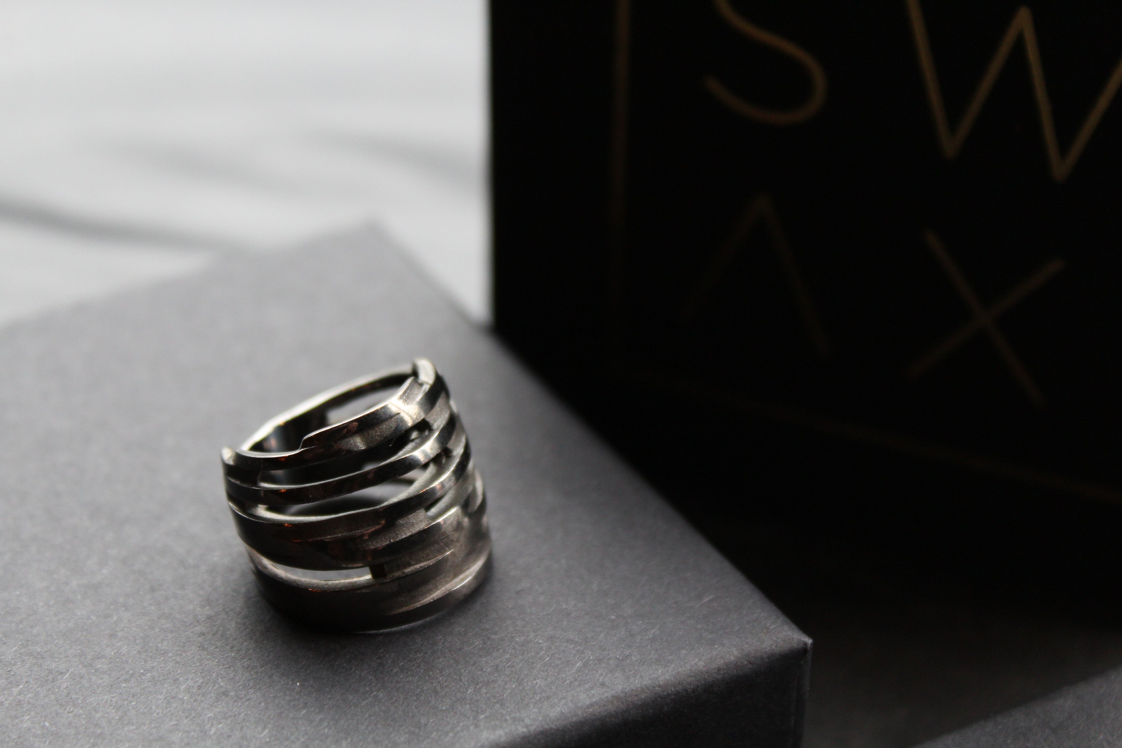Matt Black Rhodium Multiple Band Ring