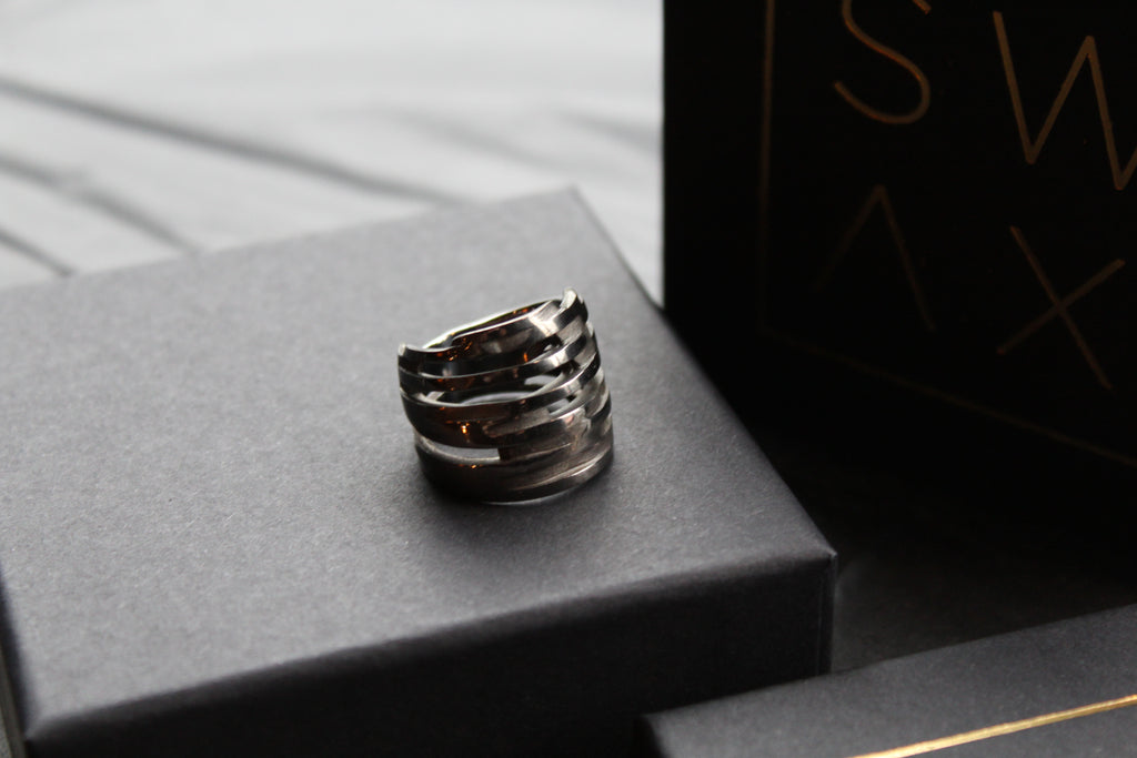 Matt Black Rhodium Multiple Band Ring