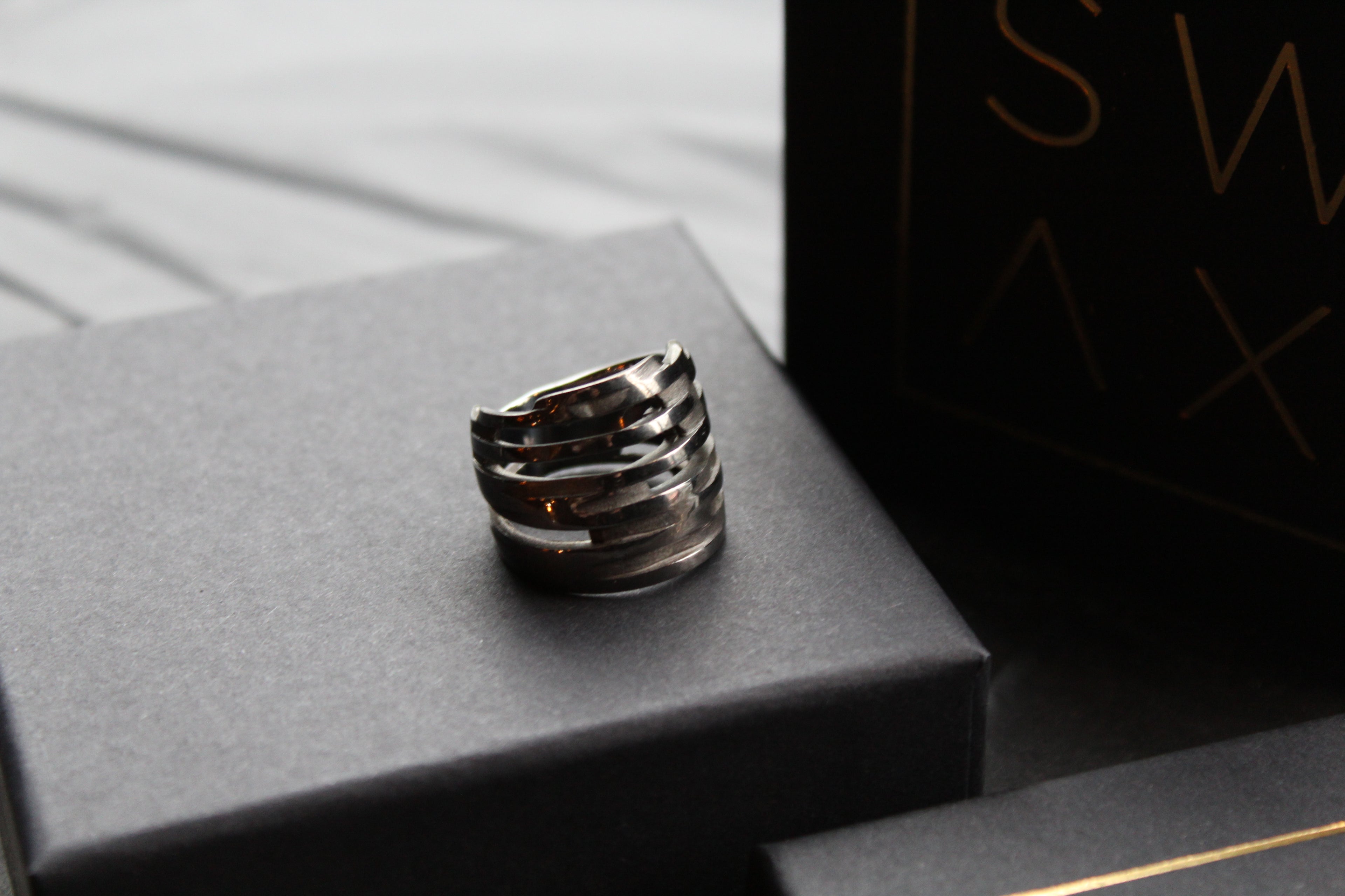 Matt Black Rhodium Multiple Band Ring
