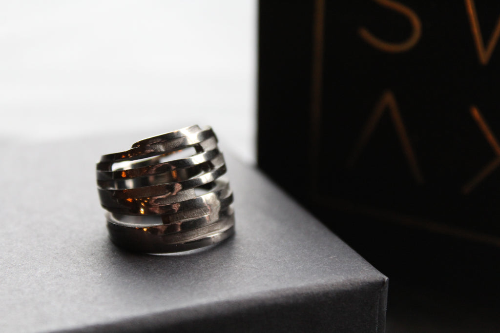 Matt Black Rhodium Multiple Band Ring