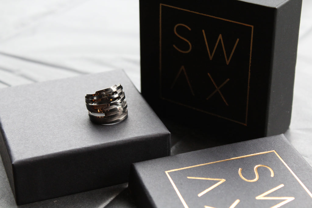 Matt Black Rhodium Multiple Band Ring