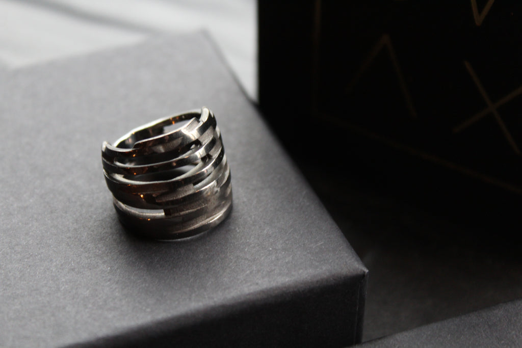 Matt Black Rhodium Multiple Band Ring
