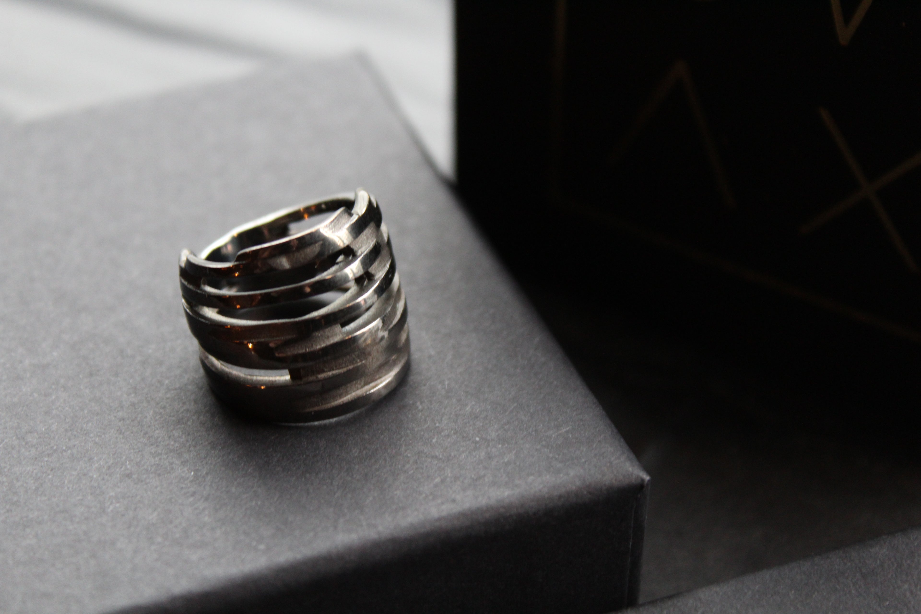 Matt Black Rhodium Multiple Band Ring