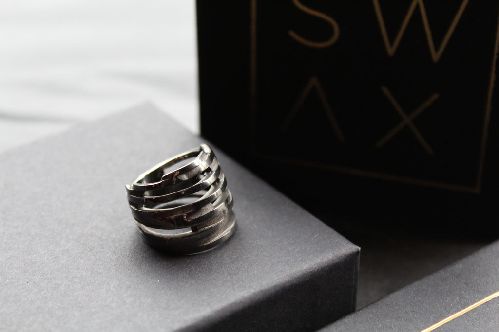 Matt Black Rhodium Multiple Band Ring
