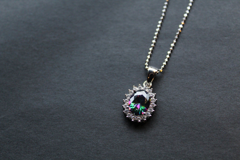 Mystic Topaz & White CZ Oval Cluster Pendant