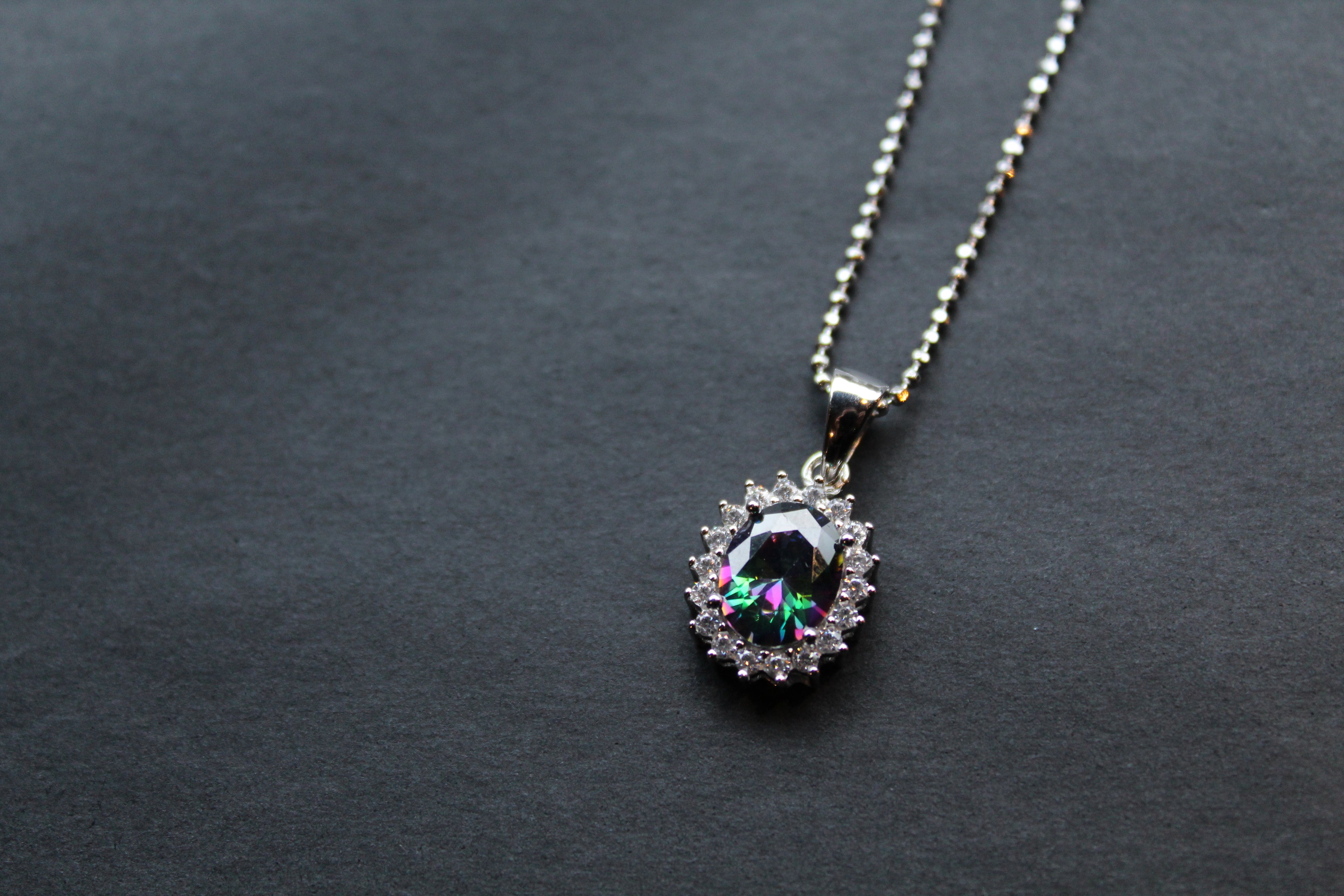 Mystic Topaz & White CZ Oval Cluster Pendant