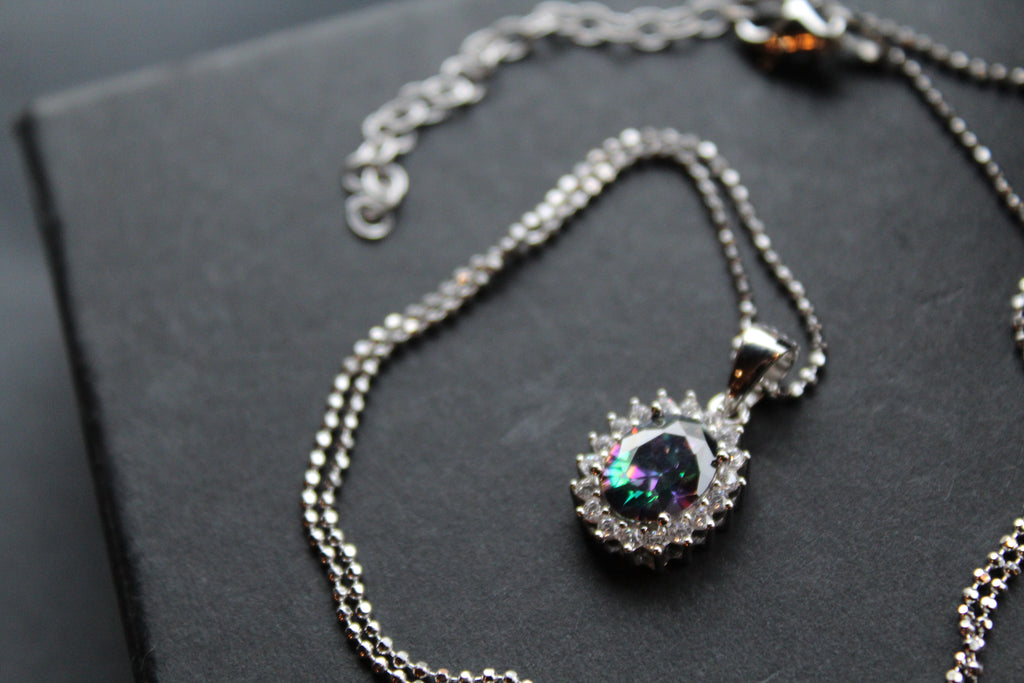 Mystic Topaz & White CZ Oval Cluster Pendant